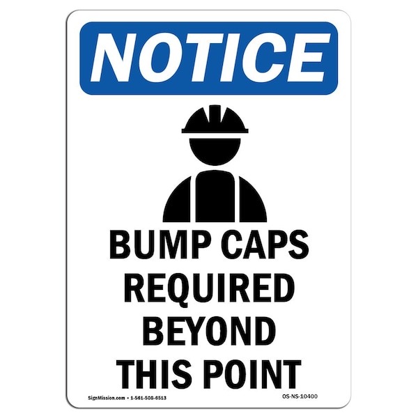 OSHA Sign, Bump Caps Required With Symbol, 5in X 3.5in Decal, 10PK, 3.5" W, 5" H, Portrait, PK10